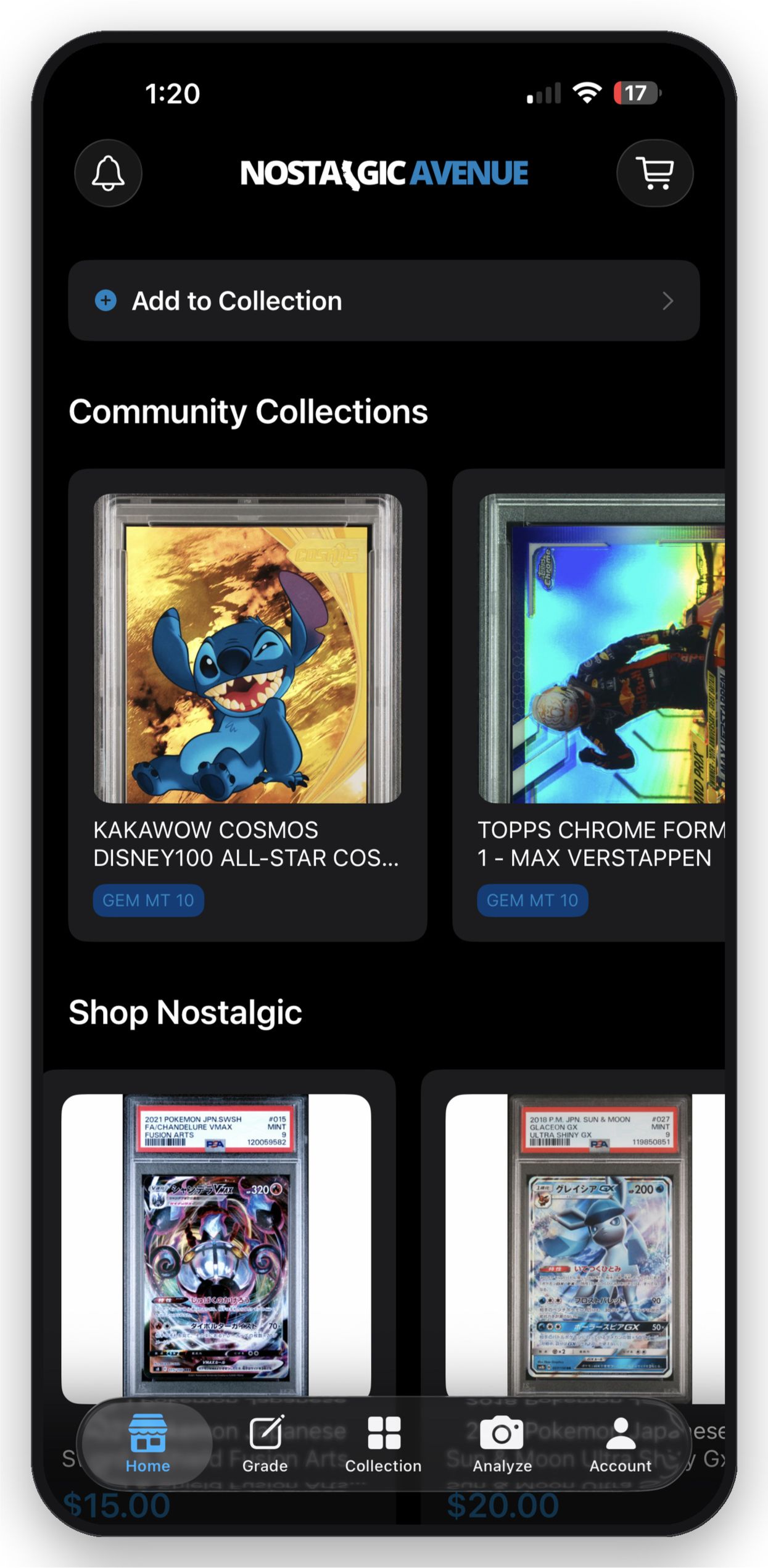 Nostalgic Avenue app — home and shop